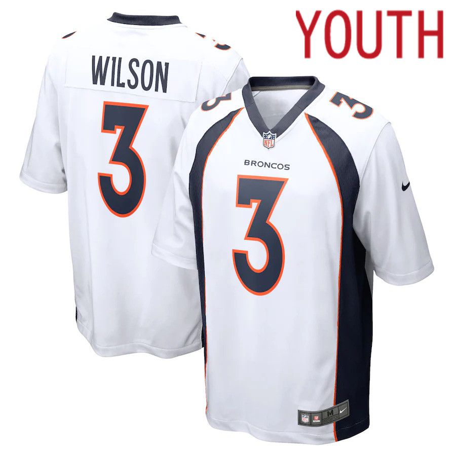 Youth Denver Broncos 3 Russell Wilson Nike White Game NFL Jersey